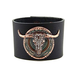 4030049 Longhorn Steer Leather Bracelet Long Horn Texas Rancher Cowboy Cowgirl Up