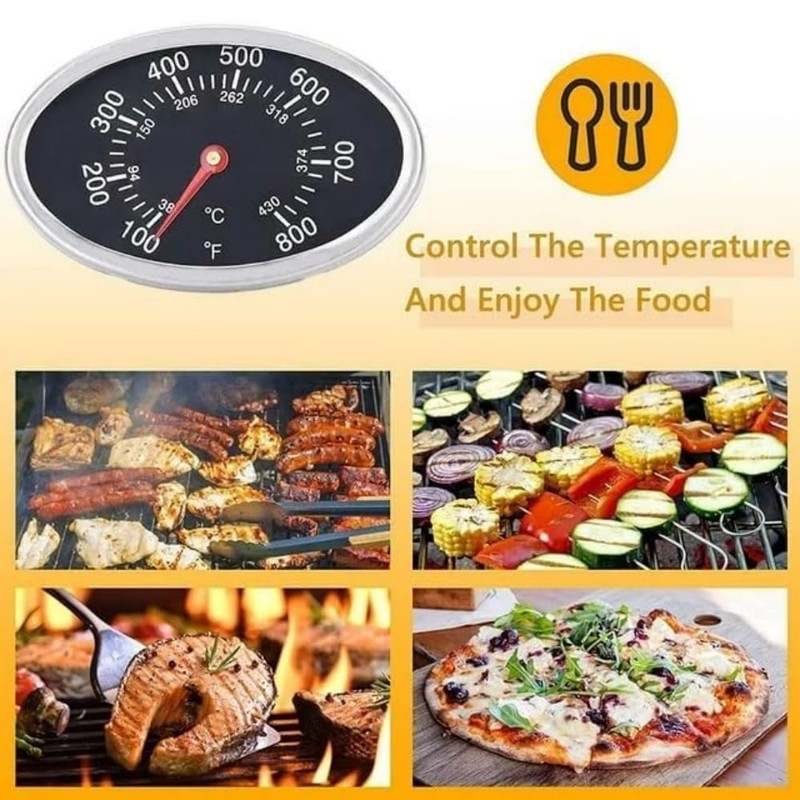 Grill Temperature Gauge, Heat Indicator Thermometer, BBQ Lid Replacement Part
