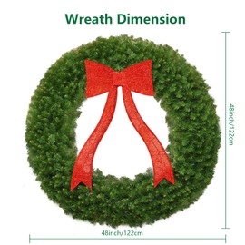 facdiwok 48in Christmas Wreath, 250 LED Lights (Warm White & Color, 10 Lighting Modes), Glowing Red Bow, 714 PVC Branch Tips, Power Plug-in, with Hooks, Holiday Decoration, Outdoor Door Decoration