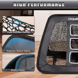 CHAMPKEY Double Sided Golf Chipping Net Come with Tri-Turf Hitting Mat and 12 Foam Golf Balls - 5 Ply-Knotless Netting Golf Targets System Ideal for Short and Long Distance Training (Standard Version)