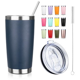 ATIKZHE 20oz Tumbler with Straw and Brush, Stainless Steel Vacuum Insulated tumbler, Double Wall Insulated Coffee Tumbler for Outdoor, Home, Travel,Office(Navy Blue)