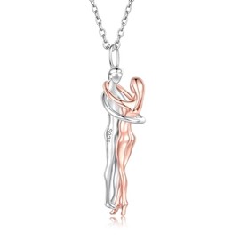 Hug Necklace for Women Wife Girlfriend 925 Sterling Silver Man and Woman Hugging Necklace Couples Jewelry (Rose Gold)