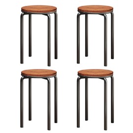 Rukulin Stacking Stools Set of 4, 18" H Backless Round Wooden Top Portable Stackable Stools with Metal Frame (Brown)