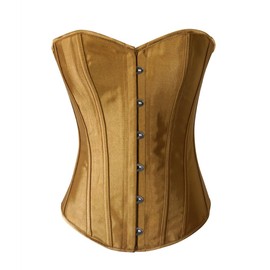 Chicastic Beige Gold Satin Sexy Strong Boned Corset Lace Up Overbust Bustier Bodyshaper Top - Large