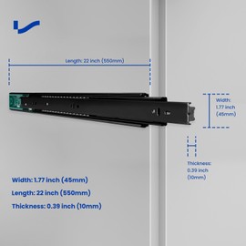 LONTAN 10 Pairs Black Push to Open Drawer Slides 22 Inch Full Extension Touch Open Kitchen Cabinet Rails Side Mount Handleless Drawer Track Guide and Glides 100 LB Capacity