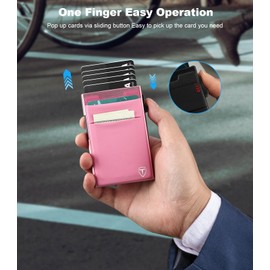 TOYFID Slim Wallet for Men - Pop Up Card Holder Wallet,Minimalist Business Wallet,Credit Card Wallet with Money Pocket,Metal Card Case Wallet,RFID Blocking,Can Hold 6 Credit Cards (Pink)
