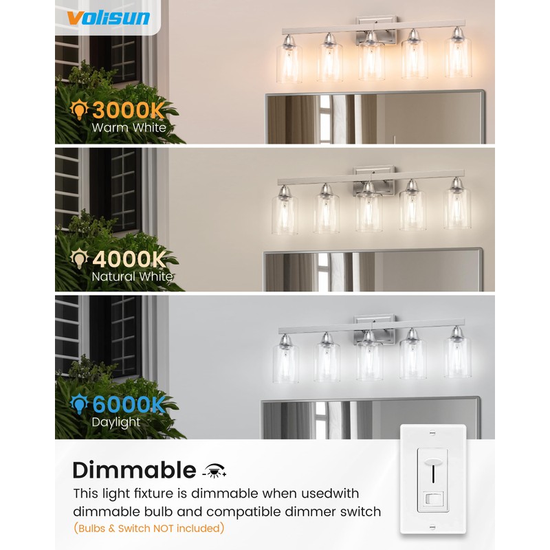 VOLISUN Bathroom Light Fixtures, Bathroom Vanity Light Over Mirror, Modern