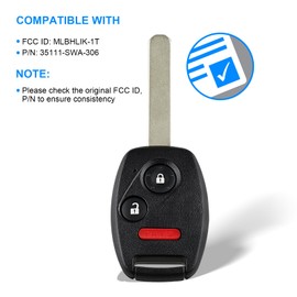 2Pcs Key Fob for Honda:Keyless Entry Remote Control for Honda Accord Crosstour,for Honda CR-V,for Honda CR-Z,for Honda Fit,for Honda Insight,313.8MHz,MLBHLIK-1T