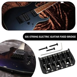 eMagTech 6 String Guitar Fixed Bridge Metal Replacement Part for Electric Guitar Guitar Saddle Bridge Set for 6 String Strat Tele Style Electric Guitar Black
