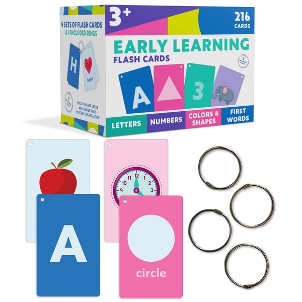 Carson Dellosa 4-Pack Toddler Flash Cards Ages 3+, Preschool & Kindergarten ABC Flash Cards for Toddlers, 0-25 Numbers Flash Cards, Colors & Shapes Flash Cards, and Sight Words Flash Cards, 216 Cards