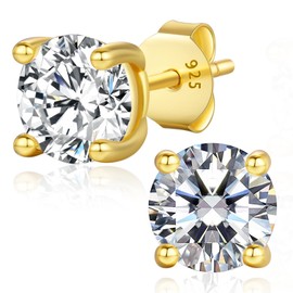 LAVUMO Moissanite Earrings Silver 925 14K Gold/White Gold Plated, 0.3 Carat - 2 ct Round Cut Moissanite Stud Earrings, VVS1 D Colour Brilliant Hypoallergenic Jewellery Gift for Men and Women, Sterling