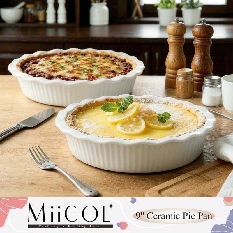 Miicol Ceramic Pie Pan Set of 2, 50 oz Ripple