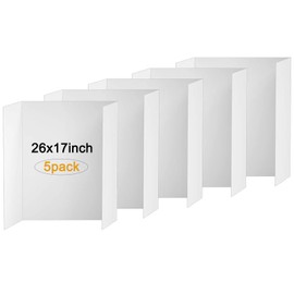 5 Pack Trifold Poster Board,26" x 17" Medium Size White Corrugated Presentation Display Board for School Projects,Science Fair and Business Presentations