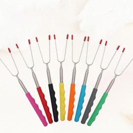 Yolispa Telescopic Barbecue Skewers Stainless Steel 8 Pieces Campfire Grill Fork Stainless Steel Barbecue Fork Barbecue Cutlery Set 22.5 cm - 68 cm Long Roasting Sticks Skewers Barbecue Cutlery Set
