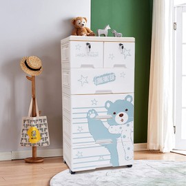 Cbhfmljd Plastic Storage Dresser Tower Cabinet 6 Drawer Clothes Organizer w/Wheel Bedroom, Parrot/Polar Bear Storage Cabinet Closet Drawers 5-Layer Tall Dresser Organizer + Keys (Polar Bear)