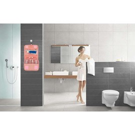 Travel Hanging Toiletry Bag Cosmetic Bag Makeup Organizers for Men & Women with Sturdy Hook (Pink, 18 * 10 * 24CM)