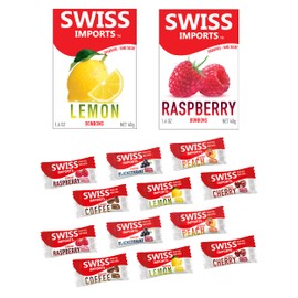 Swiss Imports Sugar Free Bonbons Hard Candy Drops Trial Pack of Cherry, Coffee, Lemon, Peach, Blackcurrant, and Raspberry, 2 1.4 oz/ 40g Box and 12 Individually Wrapped Pieces