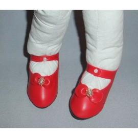 PrillyCharmin 2 pair RED Maryjane SHOES for CLOTH DOLLS 3.5" or 89mm, Red & Rhinestones