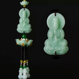 Car Hanging Decor Dangling Ornaments Auto Vehicle Rearview Mirror Pendant Crystal Lotus Amulet Pray for Luck Safety (Kwan-yin)