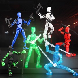 Luminous T13 Action Figure Set, 6PCS Robot Action Figure Titan 13 3D Printed Toys Articulated, for Modeling Enthusiasts Etc Birthday Gifts for Kids 3-8 Years Old, Grow in Dark （Assembly Required）