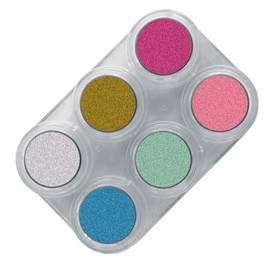 Grimas Professional Make-Up Palette Water Make-Up Pearl 6, Shiny Colours 6 x 2.5 ml, High-Quality Shine Children's Make-Up / Carnival Make-Up on Water-Based