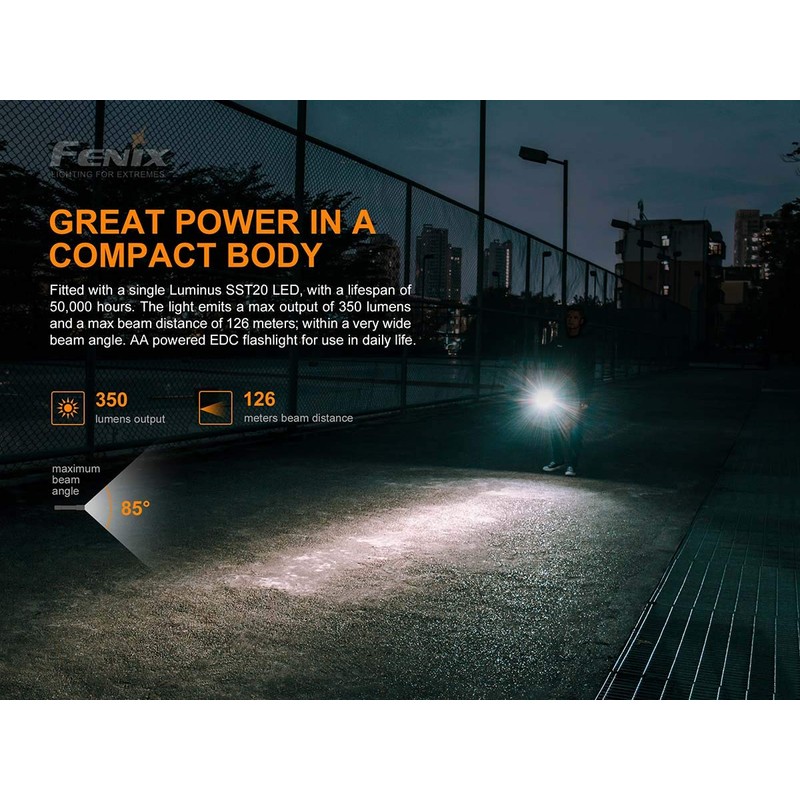 Fenix E20 V2.0 350 Lumens Flashlight with 4 Extra AA