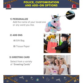 DolliBu Floppy Rainbow Unicorn Police Officer Plush Toy - Super Soft Unicorn Cop Stuffed Animal Dress Up Cop Uniform and Cap Outfit, Fluffy Policeman Toy – 10 Inches