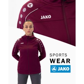 JAKO Classico Women's Polyester Tracksuit with Hood Maroon Size 36 - Jogging Suit 2-Piece for Sports and Everyday Use Jogging Bottoms and Training Jacket