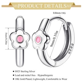 PATISORNA 925 Sterling Silver Small Hoop Earrings 18K White Gold Plated Daisy Earrings Yellow FLower Huggie Hoop Earrings for Women Hypoallergenic Earrings for Sensitive Ears Over 3 Years Old