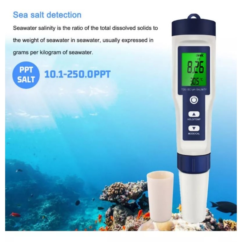 Comprobador Digital 5 En 1 (De Ph/ec/tds/temp./salinidad), Medidor de Calidad