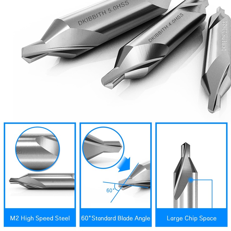 DKIBBITH 5pc Long Center Drill Bit Set, M2 HSS 60-Degree