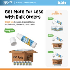 Glue Sticks Bulk (250 Pack), Washable Glue Sticks for Kids, Craft Glue for School Supplies, .28 oz, 8 Grams (250 Pack) | E-CLIPS USA