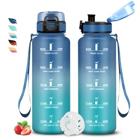 Trinkflasche- 1.5 liter- Trinkflasche Sport, Trinkflasche Auslaufsicher, Trinkflasche mit Zeitmarkierung, mit Filter, Trinkflasche Kohlensäure Geeignet, Leicht zu Reinigen, für Fitness, Schule, Gym
