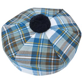 Scottish Tartan Tam O' Shatner Hat - Unisex Highland Cap - One Size Fits All, Wool Tammy Hat with Pom Pom (Blue Dress Stewart)