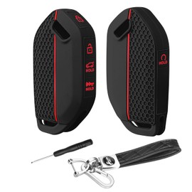 QBUC for 2PCS Kia Key Fob Cover with Keychain Soft Silicone Protection Compatible with 2023-2026 Kia Telluride 5 Buttons (Black Red+Black Red)