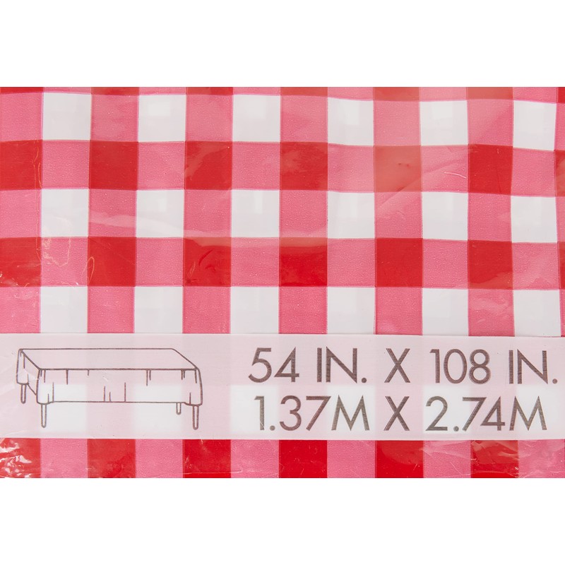 Red Gingham Plastic Tablecloth, 108" x 54"