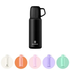 Thermal Flask with Cup 538ml/18.6oz Flask for Hot Drink, Vacuum Insulated Flask, Thermal Cold Water Bottle Thermo Coffee Flasks(Black,Single)