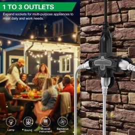 FiiMan 3 Outlet Indoor Outdoor Wall Adapter, ETL Listed 3-Prong Grounded Outlet Splitter, Weatherproof Heavy Duty Multi Outlet Power Plug Extender with Protective Cover, Black (2 Pack)