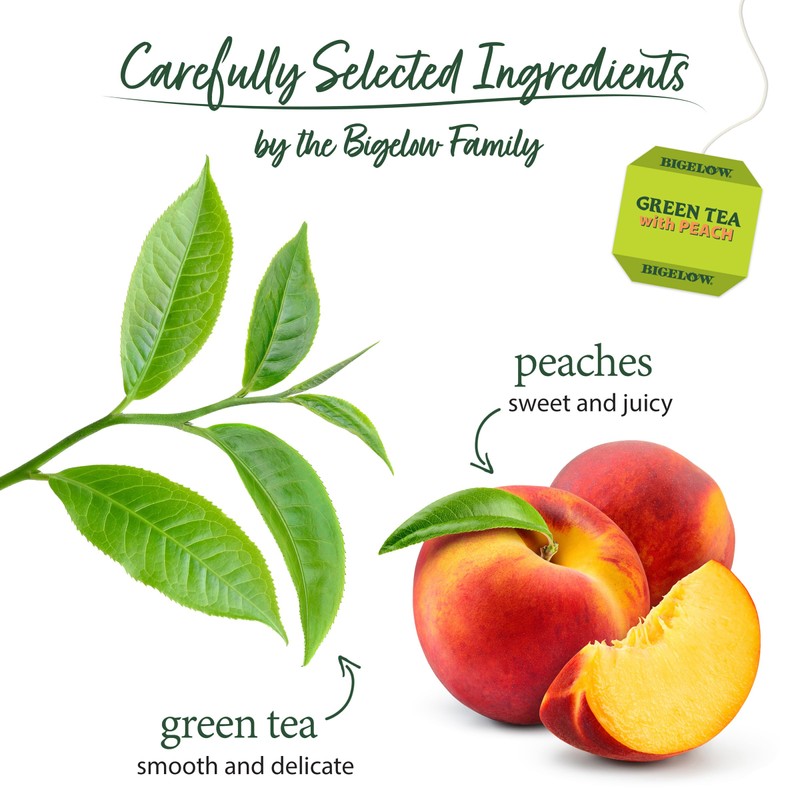 Bigelow Tea with Peach Caffeinated Green Tea, 20 Count, Pack