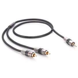 Eagle Cable by Inakustik – 10071132 – Deluxe Jack Adapter – 3.5 mm Jack -> 2 x RCA | Connection of Smartphones Tablets PC HiFi Amplifier | 3.2 m in Black | Double Shielding | Braided Shield
