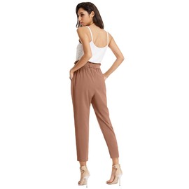 GRACE KARIN Women's Cropped Paper Bag Waist Pants with Pockets Apricot