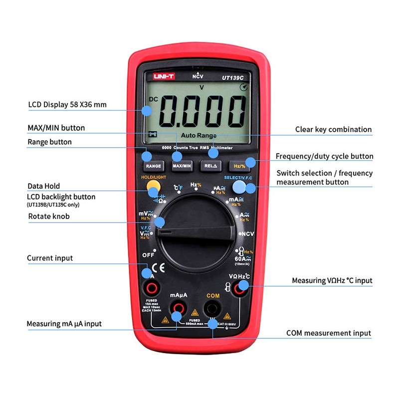 UNI-T UT139C Digital Multimeter Auto Range True RMS Meter Handheld