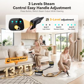 Steam Cleaner, 3 Level Adjustable Handle with 15 Accessories