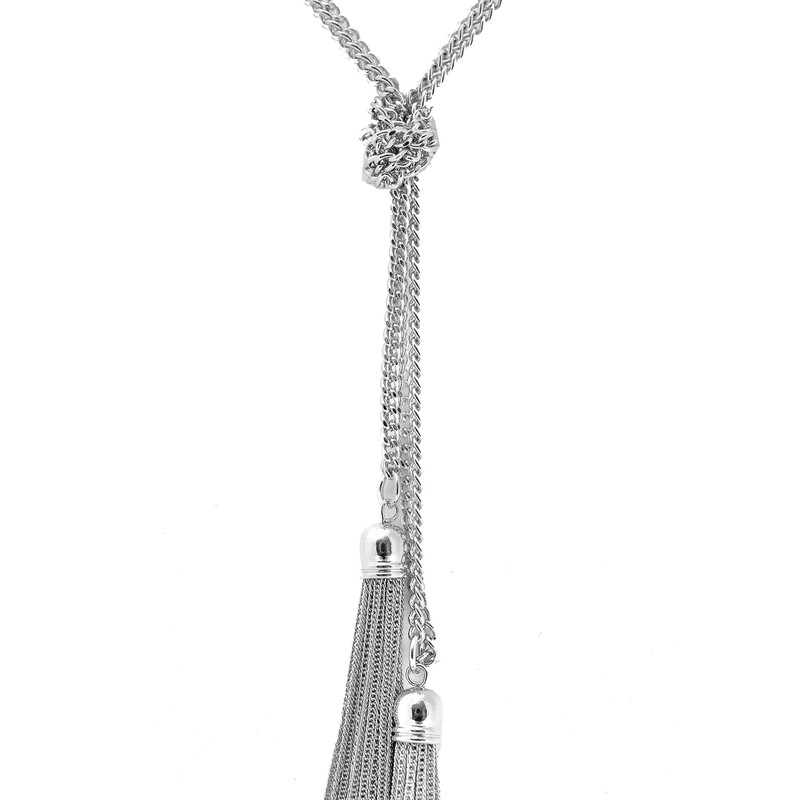 Spinningdaisy Silver Plated High Fashion Knot with Tassel End Statement