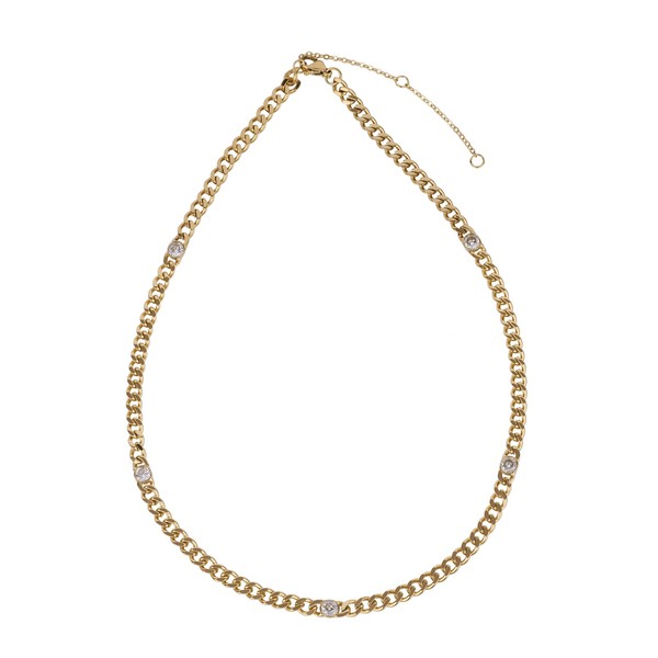 LuckyLy Cadena de Oro 14k con Zirconia Cúbica tipo Cubana,