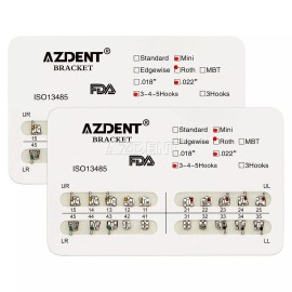 AZDENT Dental Orthodontic Brackets Braces Mini Standard MBT Roth 0.22 Hook 345  - Mini Roth Slot.022 Hooks 3-4-5, 20