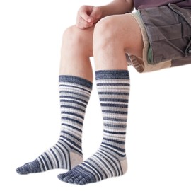 Cotton Toe Socks Five Finger Socks Long Thickened Calf High Athletic Running Rainbow Striped Socks for Men Boys, Stripes Grey (AU, Alpha, One Size, Regular, Regular, Grey)