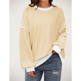 Zeagoo Womens Casual Sweatshirts No Hoodies Trendy Oversized Sweaters 2024 Fall Winter Outfits Clothes Y2K Pullover Tops Beige X-Large