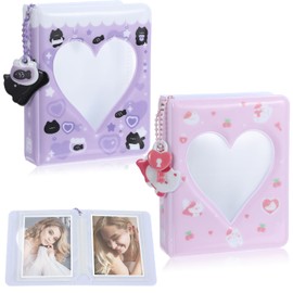 HJZHII 2PCS 3.4 Inch Photocard Binder with Pendant 36 Pockets, Mini Photo Album Love Heart Hollow Photo Card Holder with 5 Cute Decoration for Standard Idol Photocards, Polaroids, Photos