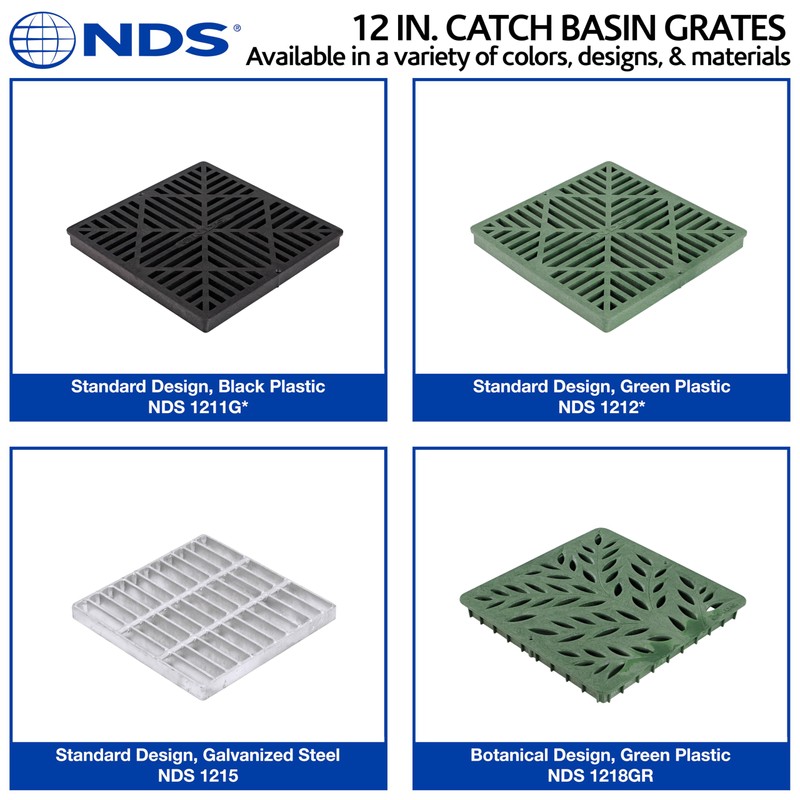NDS 1212 Square Catch Basin Drain Grate, Diamond Design, Fits